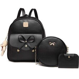 Girls 3pcs Bowknot Leather Mini Backpack Purse Women Small Backpack